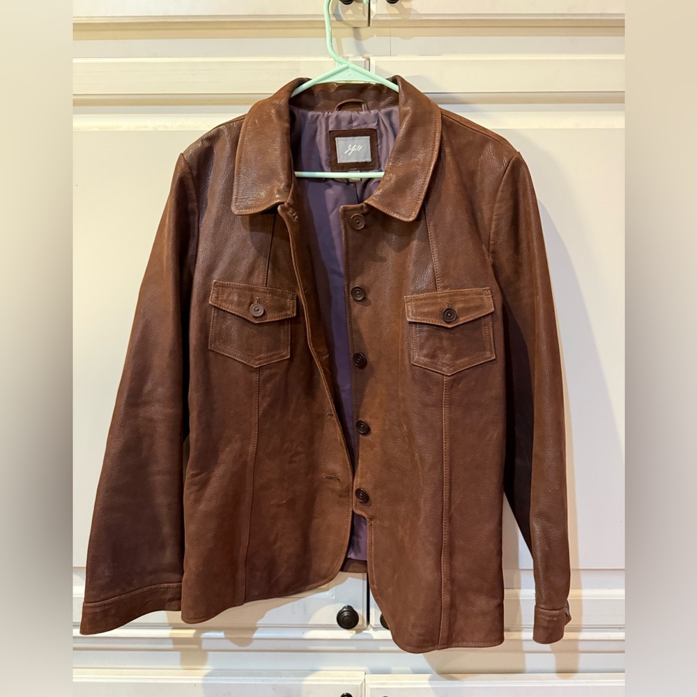 J Jill Brown Leather Jacket size L